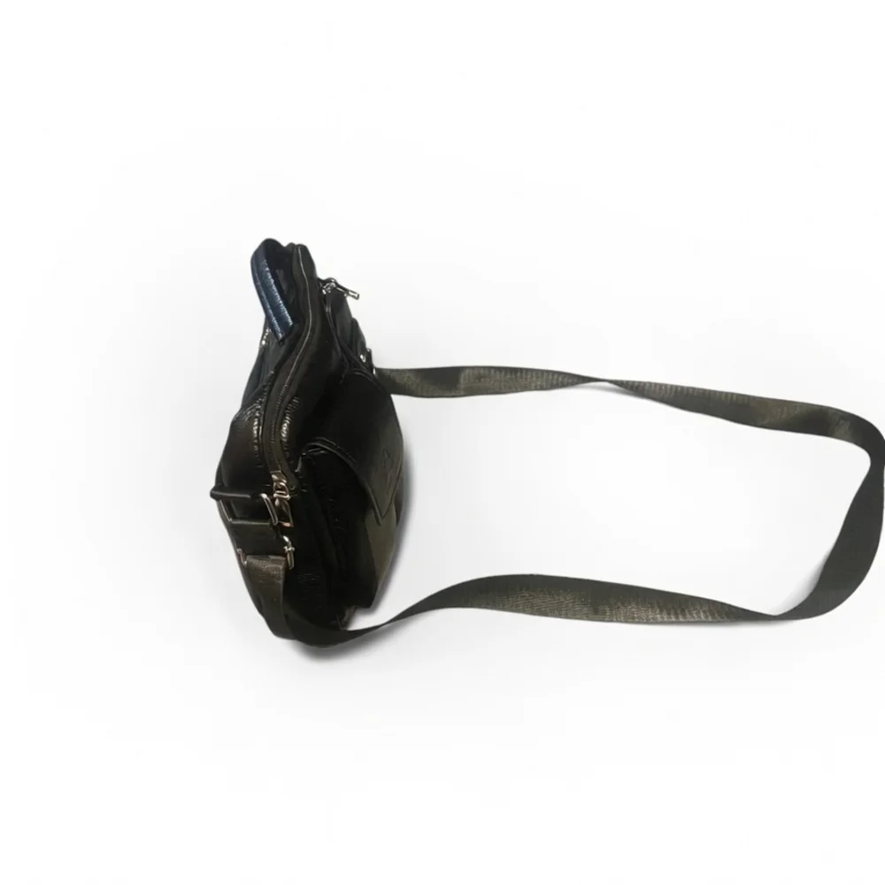 Black Men's Leather-Look Messenger Bag - Compact Crossbody